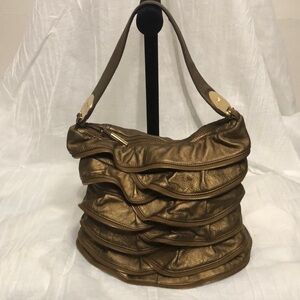 BODHI Ave Bronze Ruffled Leather Hobo Shoulder Bag EUC